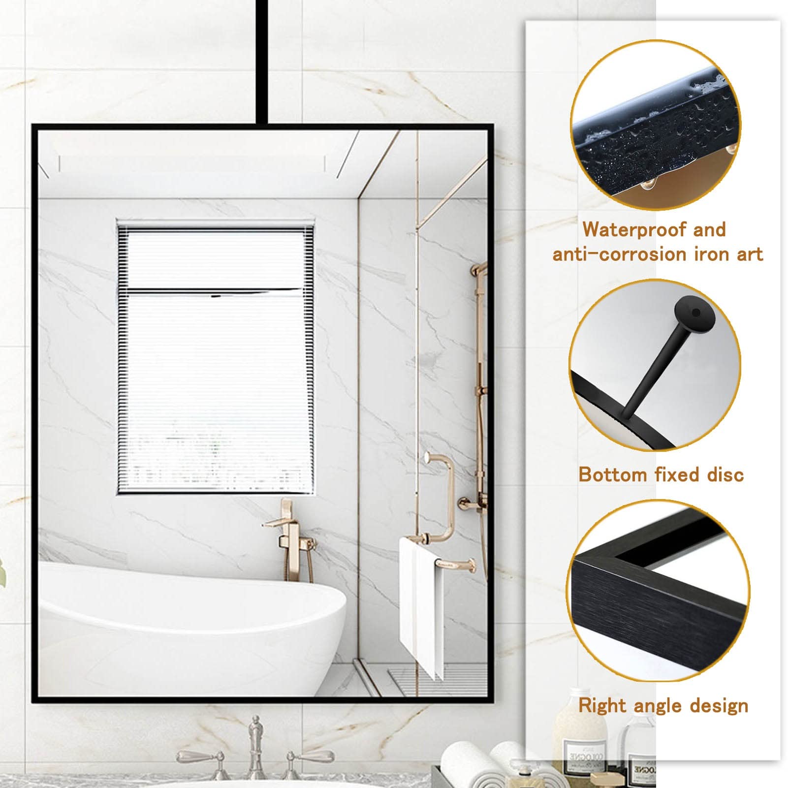 Refoiner Lustro do montażu na suficie, kwadratowe lustro ścienne Pływające lusterko do makijażu w łazience, lustro do domu lub hotelu Czarna metalowa rama - Konfigurowalne wiszące lustro z m