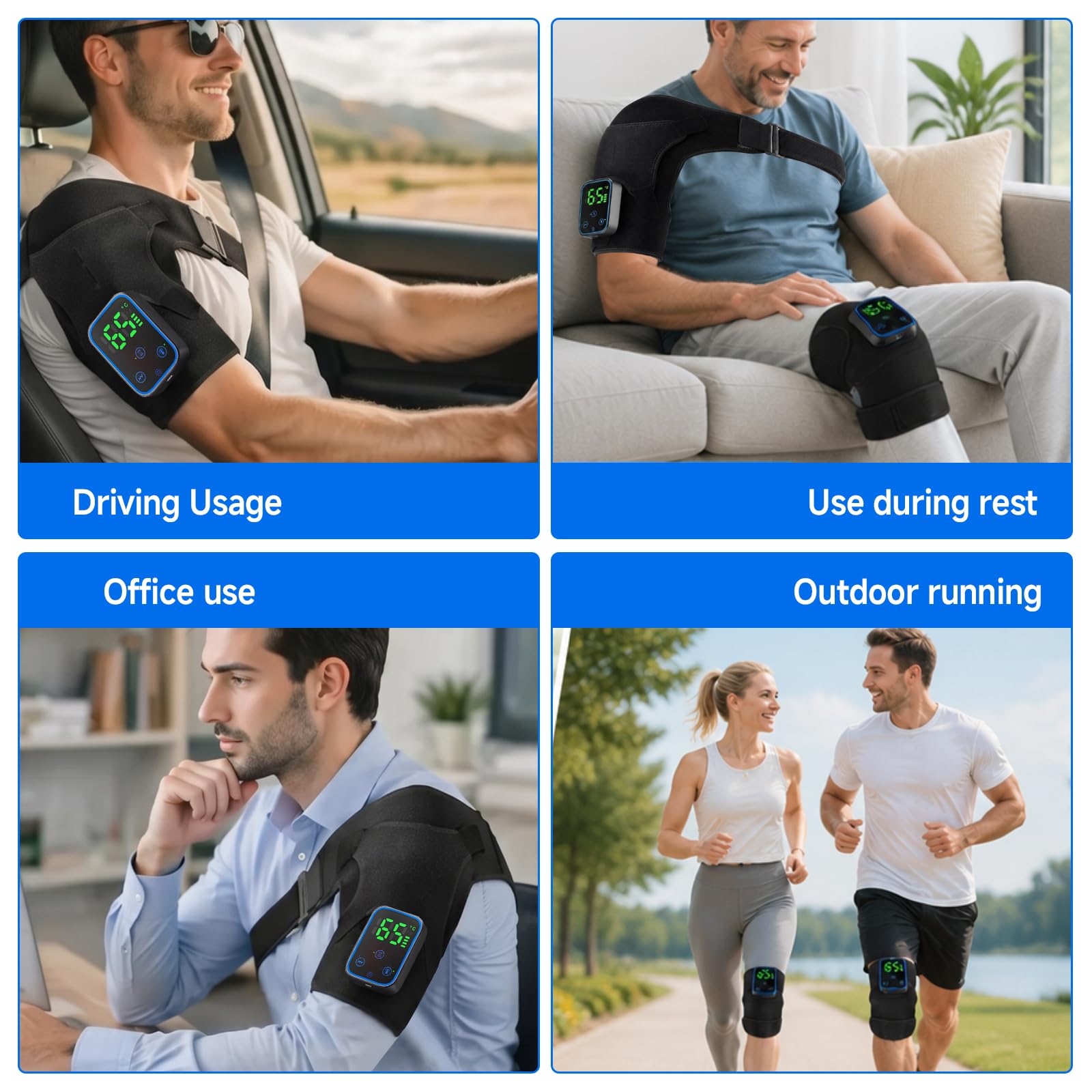 Triple méthode - Genouillère chauffante sans fil - Appareil de massage des épaules - Coussin chauffant pour genoux - Avec contrôle tactile - 5000 mAh - Minuterie à 3 niveaux