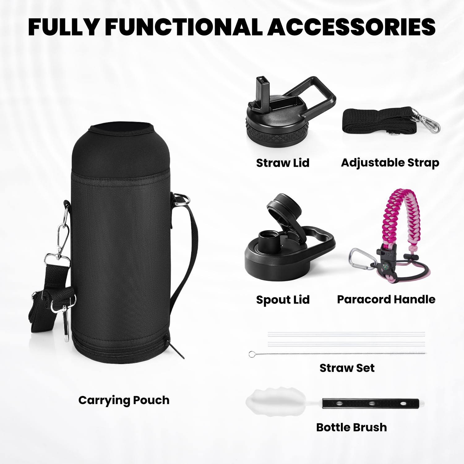 RAYMYLO Insulated Stainless Steel Water Bottle with Straw & Spout Lids - Image 7