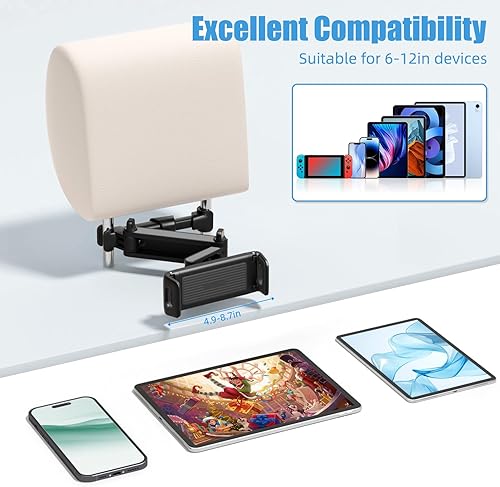 Miniatura 5 de Soporte universal para tablet para automóvil, asiento trasero, soporte universal para teléfono celular, ángulo giratorio de 360, ajustable,