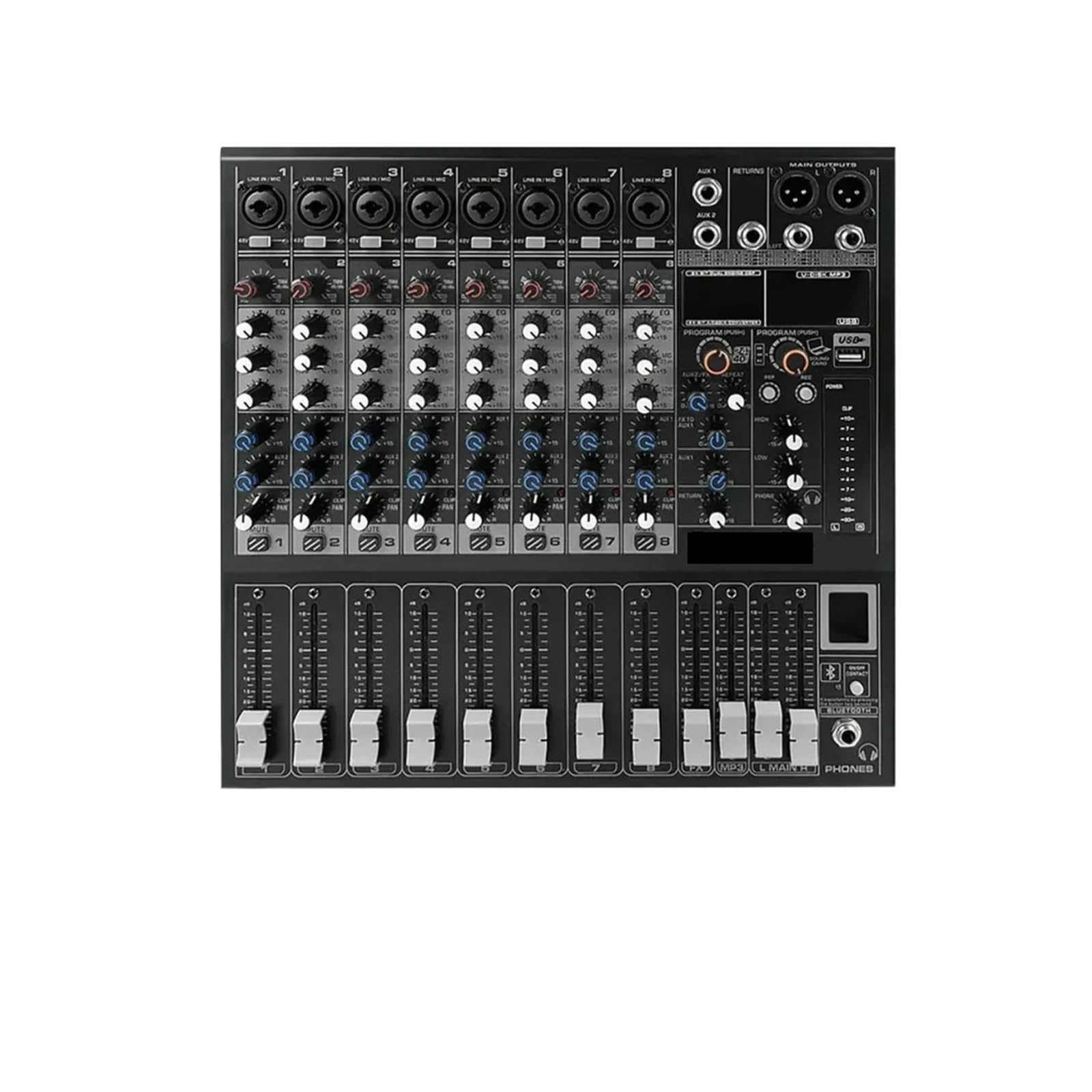 Miksery DJ-skie, 8-kanałowy mikser DJ z 256-bitowym efektem pogłosu DSP, mikserem USB BT 5.0 USB do nagrywania na komputerze, mikrofonami