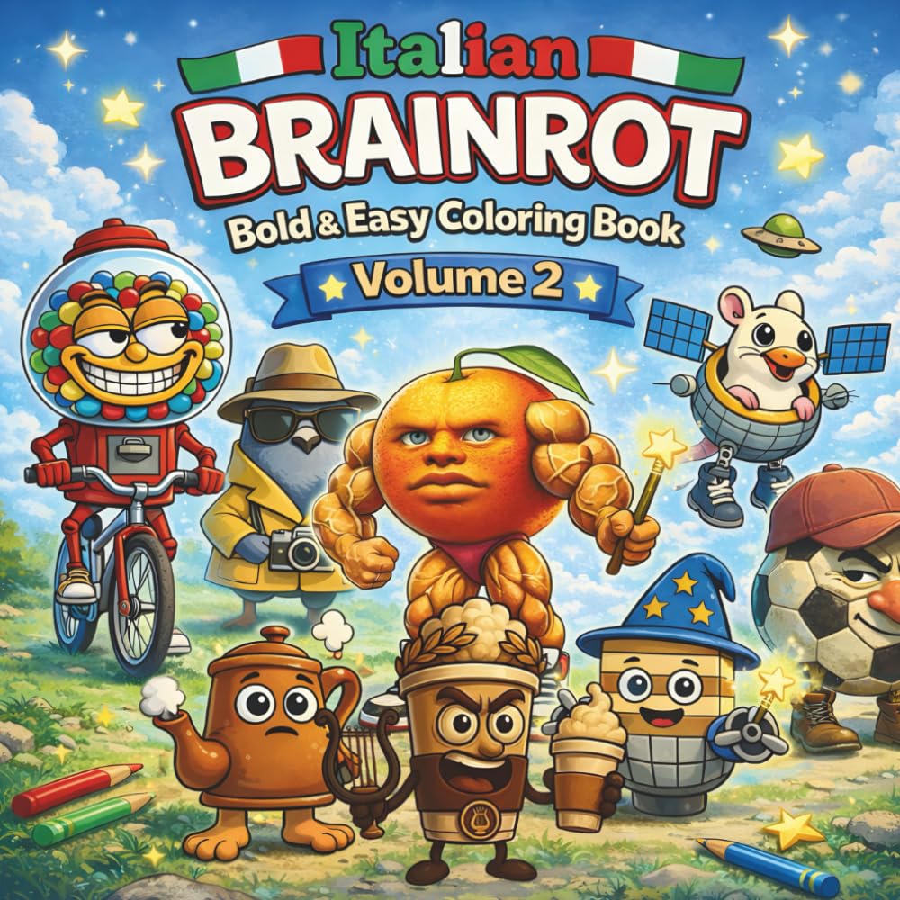 ITALIAN BRAINROT - Volume 2 – Bold & Easy Coloring Book: Another Fun & Simple Coloring Adventure Featuring Silly Viral Characters for Kids, Teens & All Brainrot Fans!
