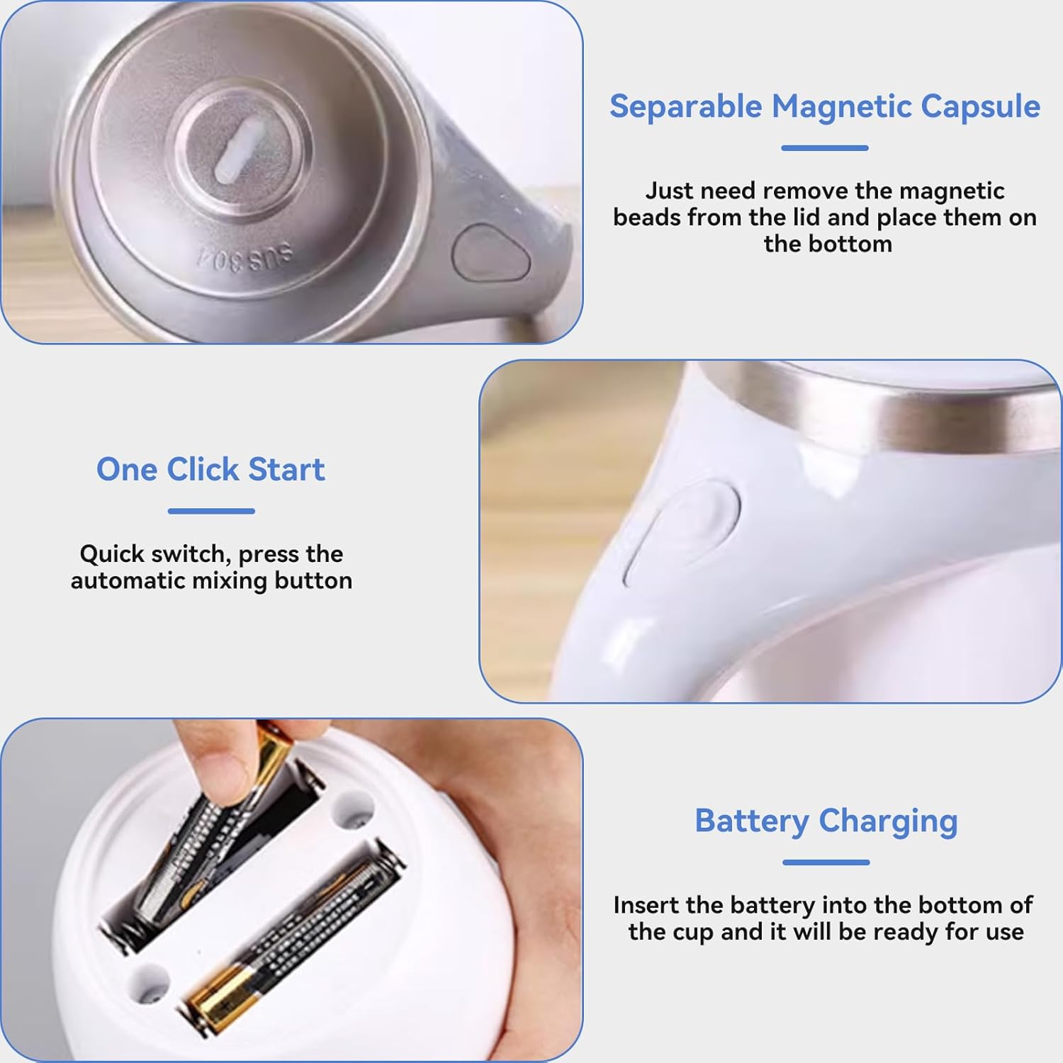 Self Stirring Coffee Mug, Portable Automatic Magnetic Stirring Coffee Stirrer Cup Stainless Steel Self Mixing Coffee Mug with Lid for Coffee Milk Cocoa(White) - Image 6