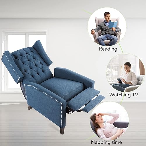 Miniatura 28 de Sillas reclinables para adultos, sofá reclinable ajustable con respaldo de ala con reposapiés extendido, sillas reclinables modernas de tela, sillas