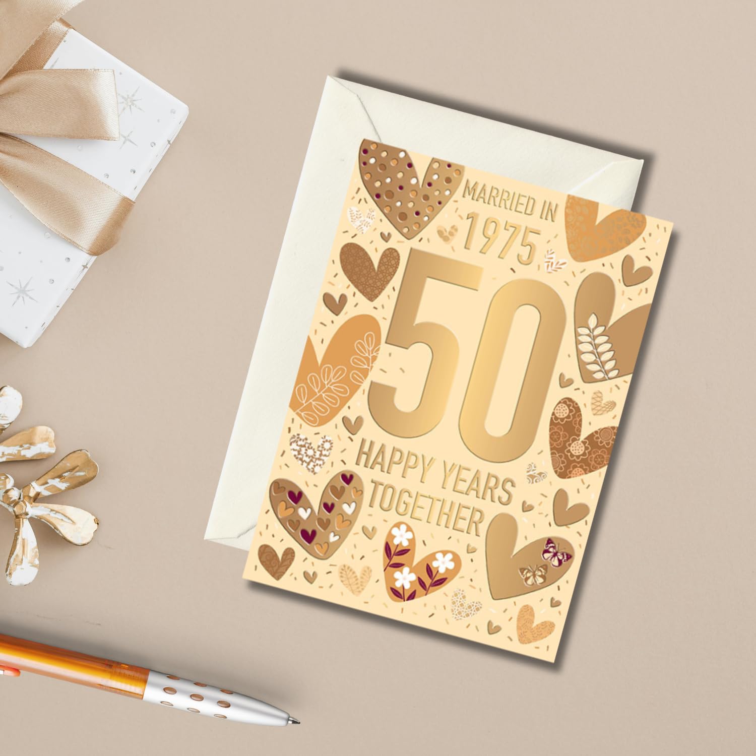 Words ‘n’ Wishes Glückwunschkarte Zum 50. Hochzeitstag – Mit Details Von 1975, 21,7x15,3 Cm, Recycelbar