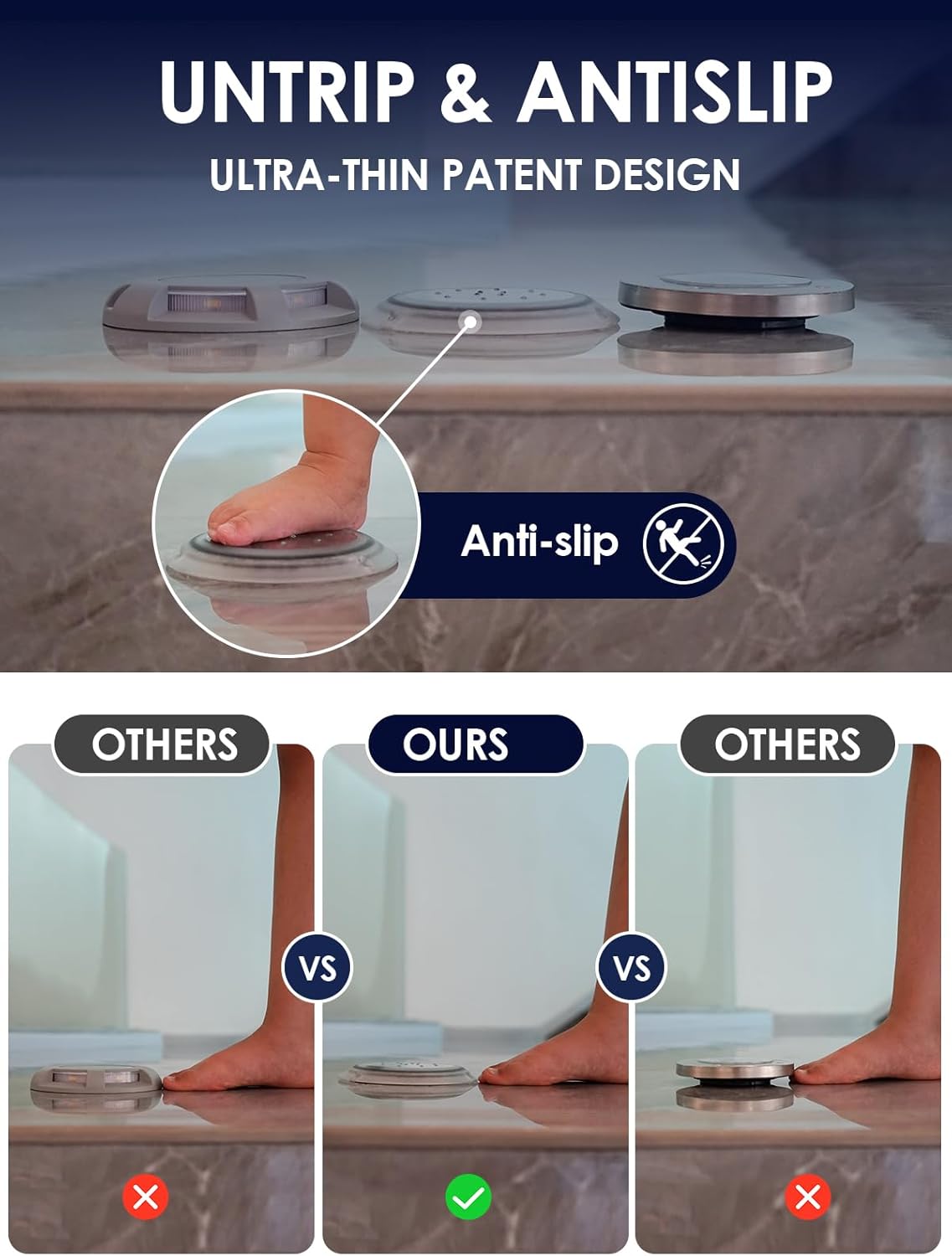 SHONELIGHTING Solar Dock Lights, Bright Disc LED Outdoor Waterproof, Anti-Slip & Anti-Trip Flat Low Profile for Marine, Deck, Ground, Pool, Pier, Pathway, Step (Warm White, 2Pack)