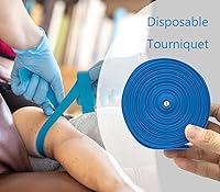 Vista 4 de Torniquete desechable, sin látex, TPE, 18 pulgadas de largo, 2 rollos de 50 piezas, azul