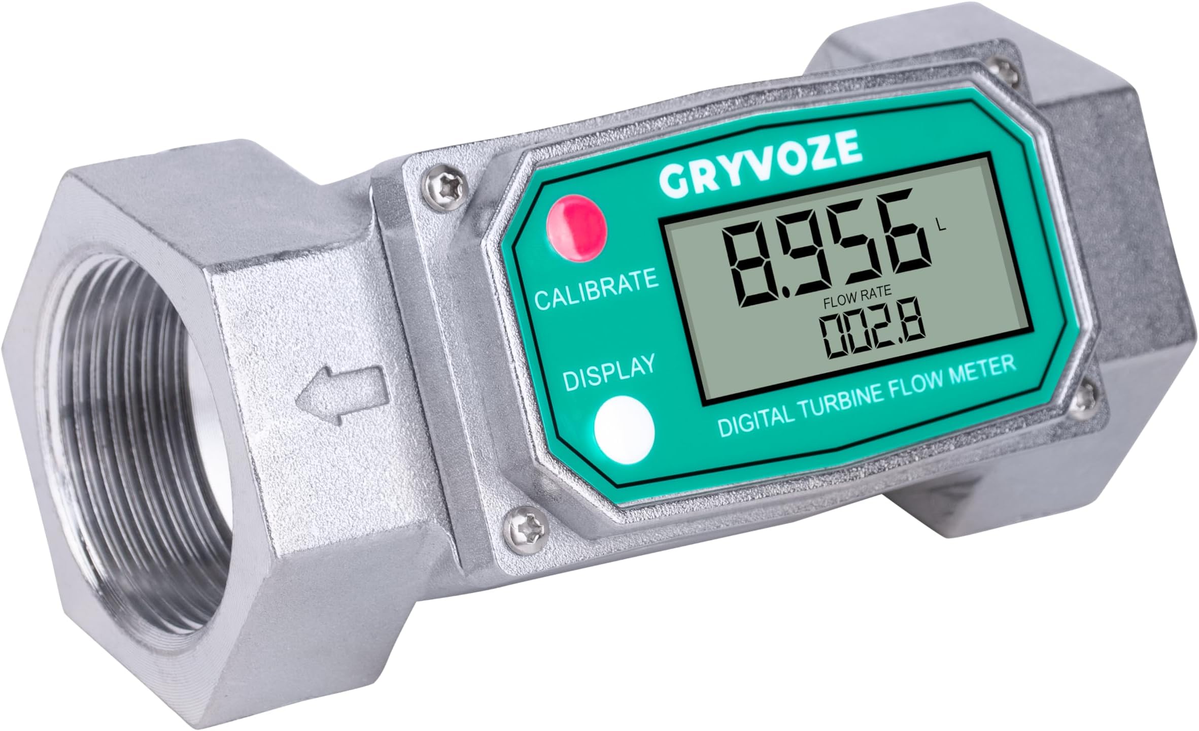 1.5 Inch NPT Digital Flow Meter, 10.5-74 GPM Inline Fuel Turbine Flowmeter with LCD Display for Water, Diesel, Gas Oil, Gasoline, and Other Liquids - Supports Gallon, QTS, PTS, L, m³