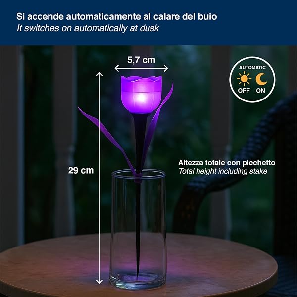 BEPER P207ILO105 Set 4 Lampade Solari TULIPANO, Luci Solari da Giardino a Forma di Fiore con Picchetto, Accensione Automatica, LED da Esterno IP44 per Vialetti, Aiuole e Balconi - 4