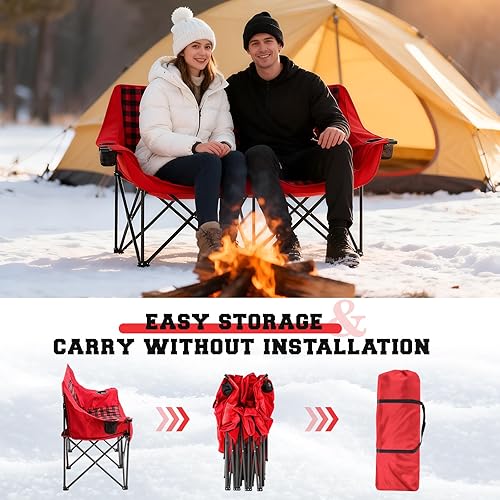 Miniatura 5 de Sillas de camping dobles acolchadas para 2 personas, sofá de campamento de gran tamaño resistente para adultos, césped al aire libre, playa, sofá