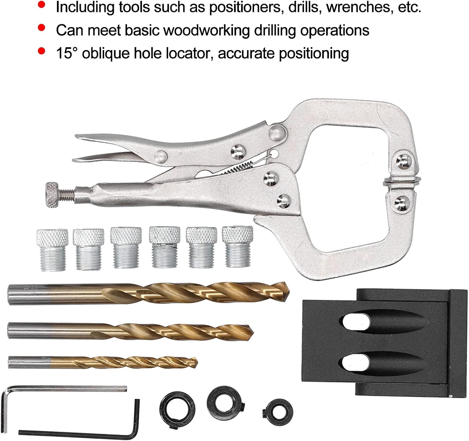 Electric Drill Punch Tool Kit | 15° Oblique Hole Locator with Ti - Plated Bits | Woodworking Install Kit for Cabinets/Doors/Furniture | 16Pcs Accessories, 3 Sizes Drill