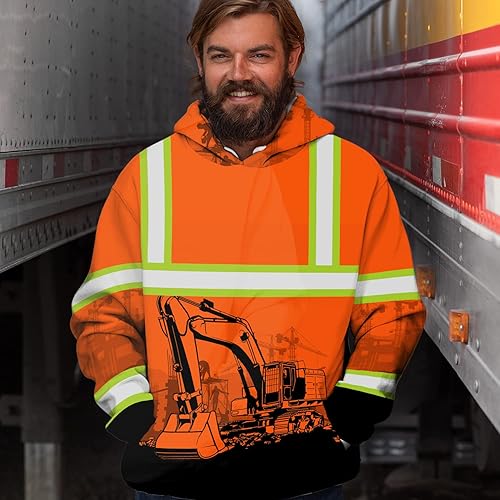 Miniatura 6 de Matedecor Sudadera con capucha de alta visibilidad para hombre, colección de trabajo, con nombre personalizado, clase 3, reflectante, ropa de trabajo