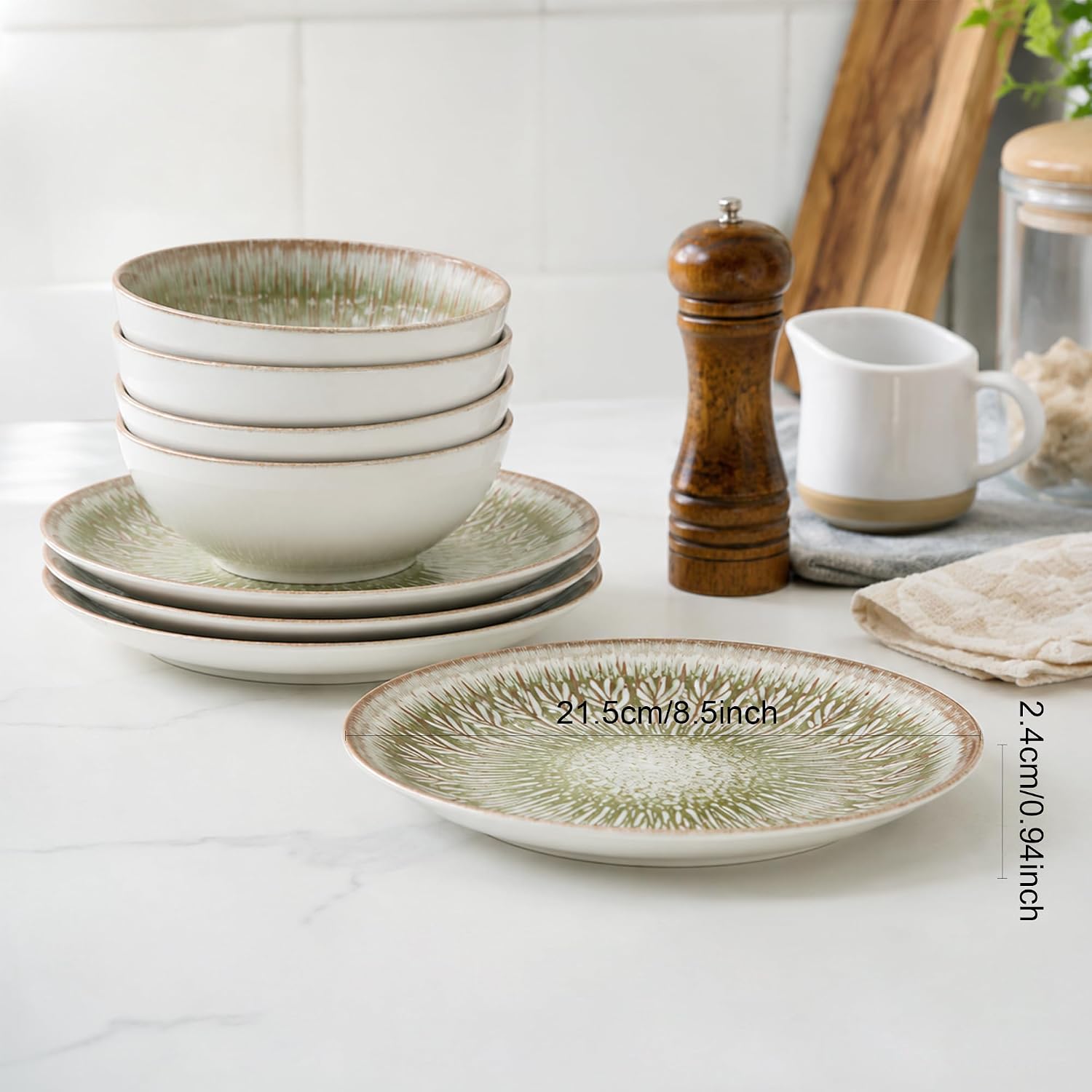 8.5" Ceramic Plates Set of 4, Rustic Dessert Plate