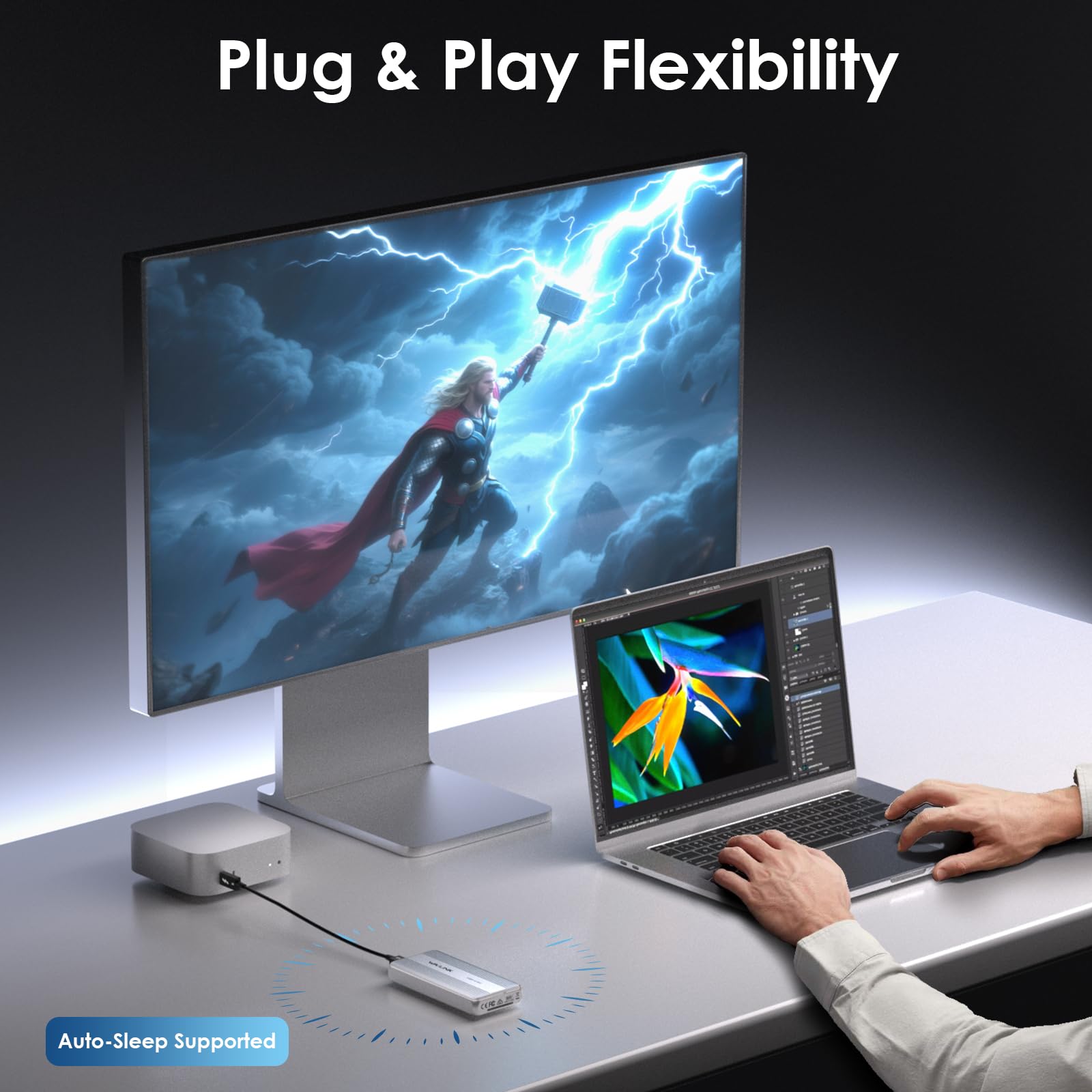 WAVLINK Carcasa SSD M.2 NVMe 80 Gbps Ventilador refrigeración Thunderbolt5/USB4 V2.0 Llave B+M/M-Key NVMe 2280 SSD Mac M4 Pro