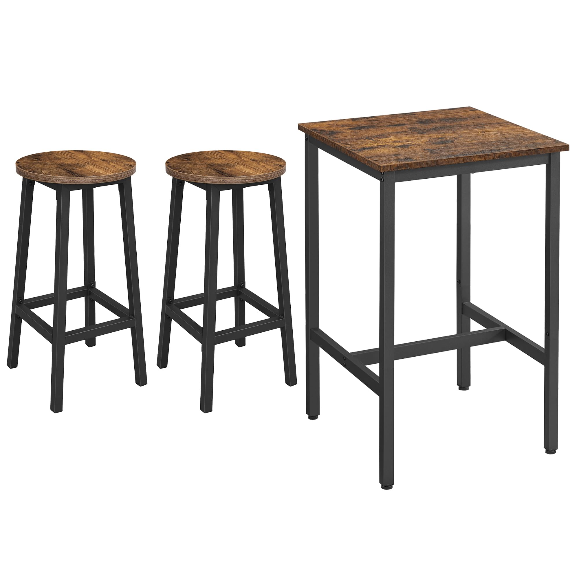 VASAGLE Bartafel met 2 barkrukkenset, bartafel, keukentafel, hoog, barstoelen, keukenstoelen, metalen frame, eenvoudige montage, vintage bruinzwart LBT030B01