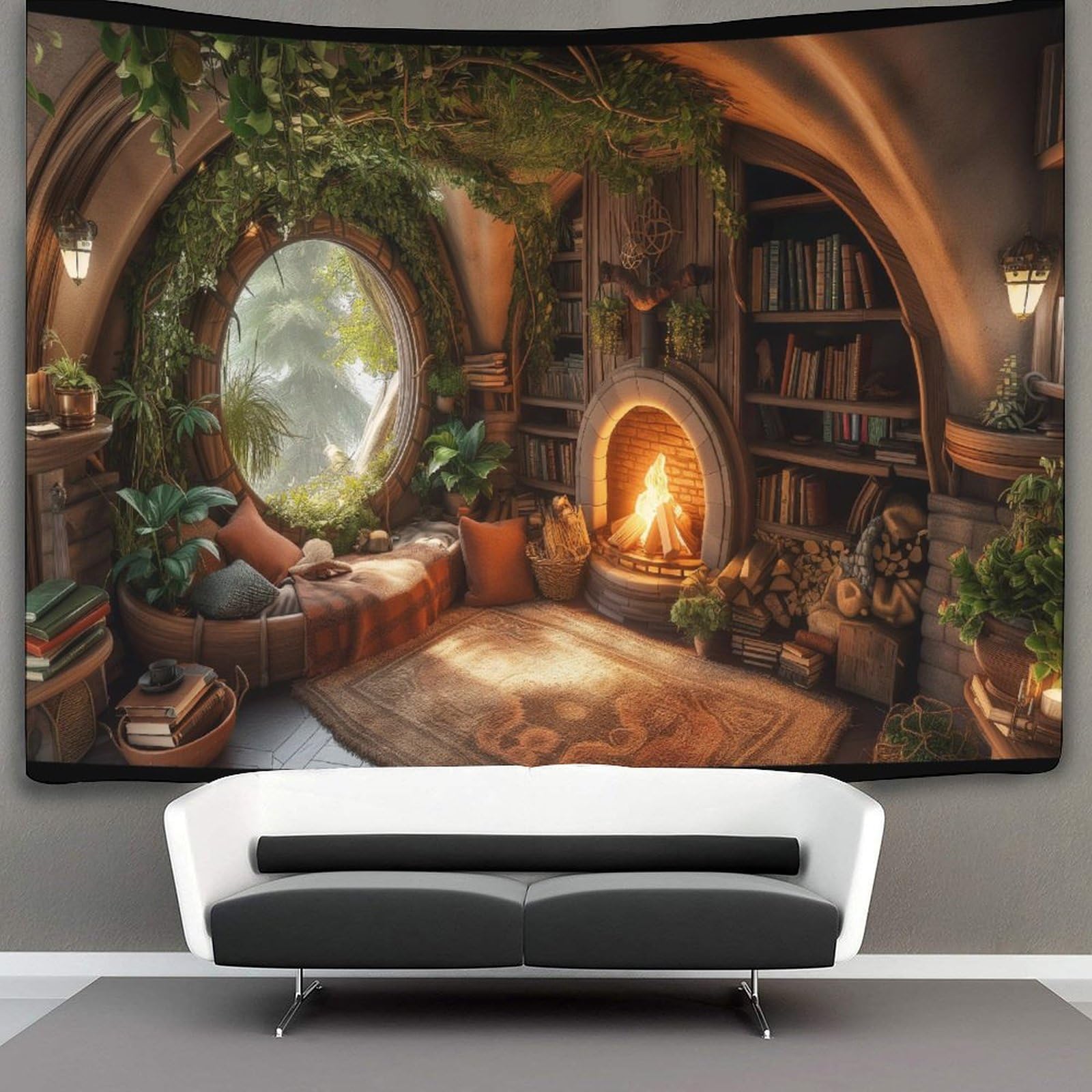kaiyun Jungle Cabins Tapestry Bio Buildings Tapestries 3D Wall Hanging Home Decorations for Room 180cmx230cm