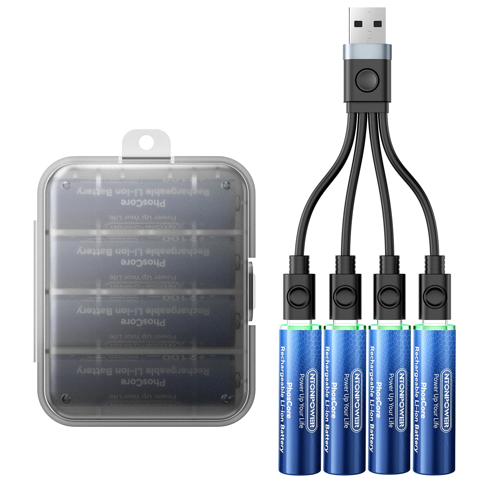 NTONPOWER AA Lithium Rechargeable Batteries 4 Pack, 1.5-Hour USB-C Fast Charge, 2100 mWh Capacity, Over 1500 Charge Cycles, 1.5V Constant Output, LED