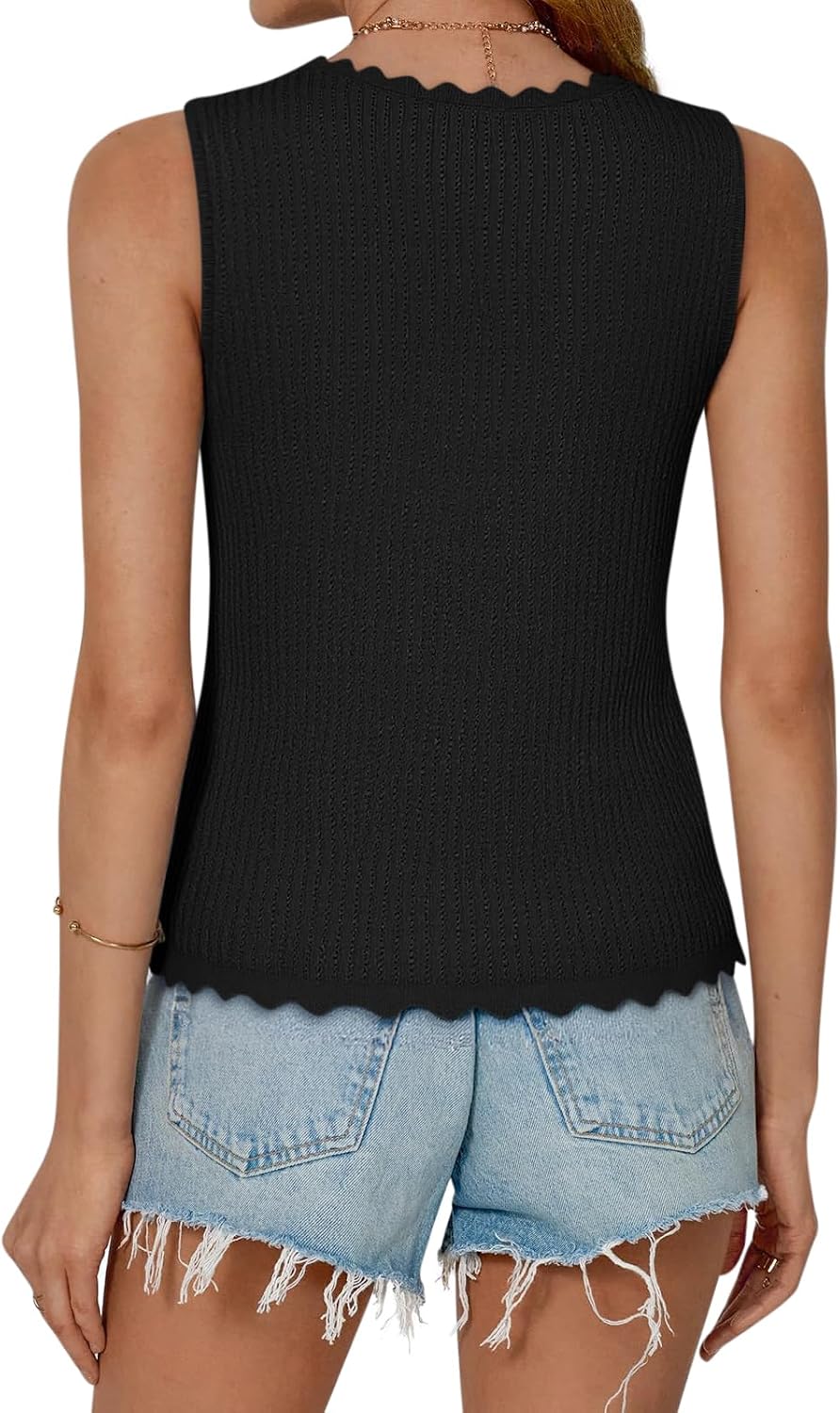 COCCKO Womens Summer Tops Vacation Beach Outfits Cute Tie Front Crochet Vest Knit Sleeveless Sweaters