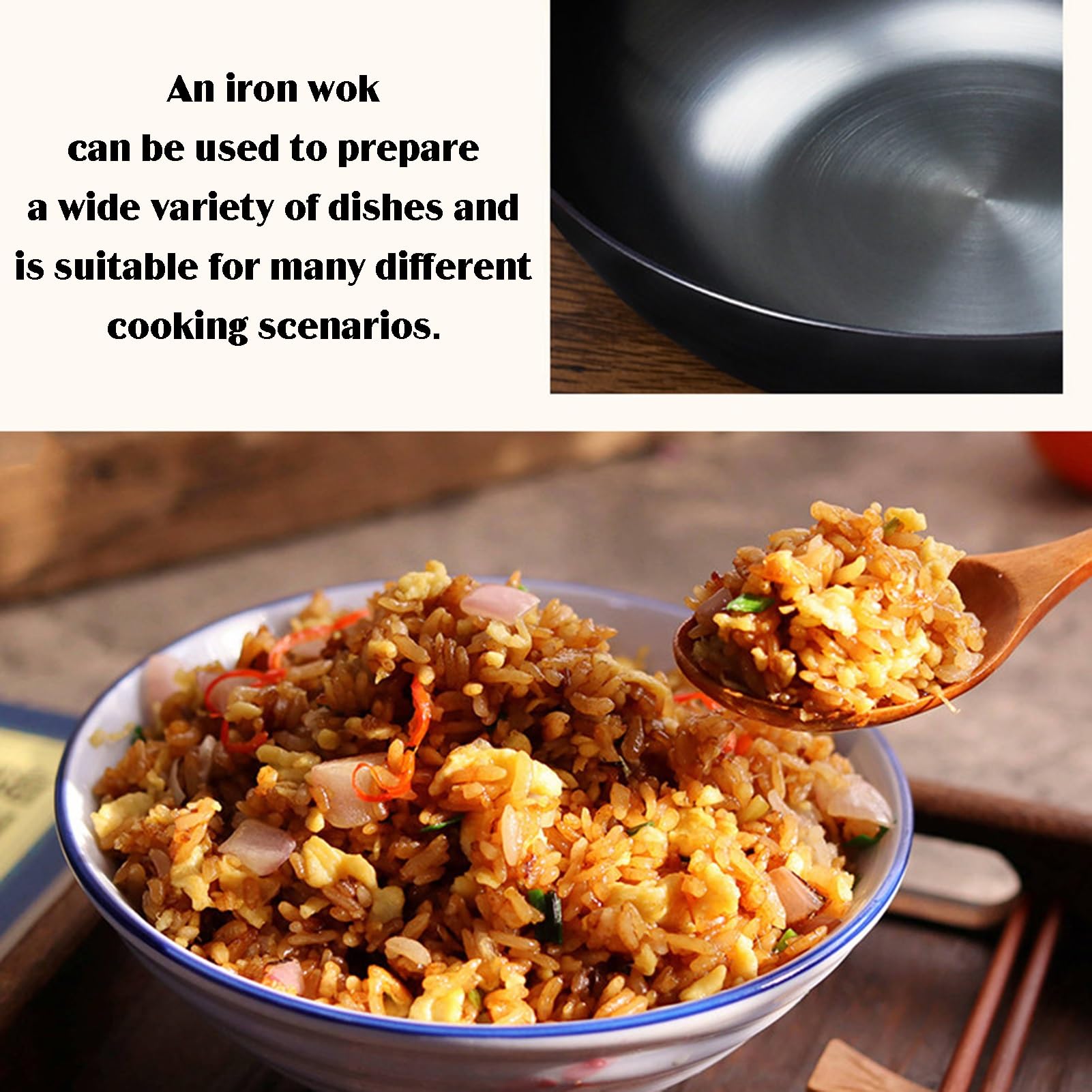 Generico Wok, In Ferro Con Coperchio In Vetro, A Fondo Piatto Pre-stagionato, Padella Antiaderente, Adatto A Tutti I Tipi Di Piani Cottura(32cm)