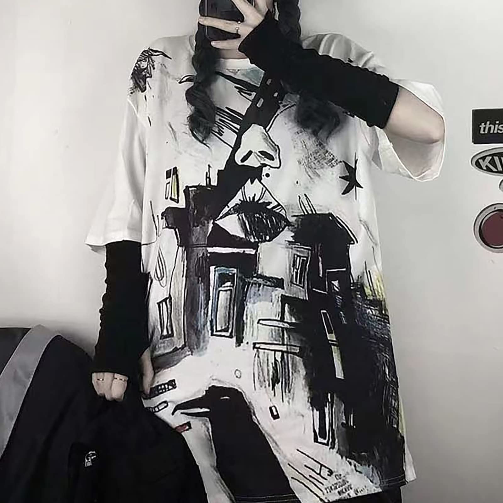 Gothic Oversized Printed T-Shirt Harajuku Street Trend Men and Women's Personality Loose Print Punk Short Sleeve: XX-Large Write