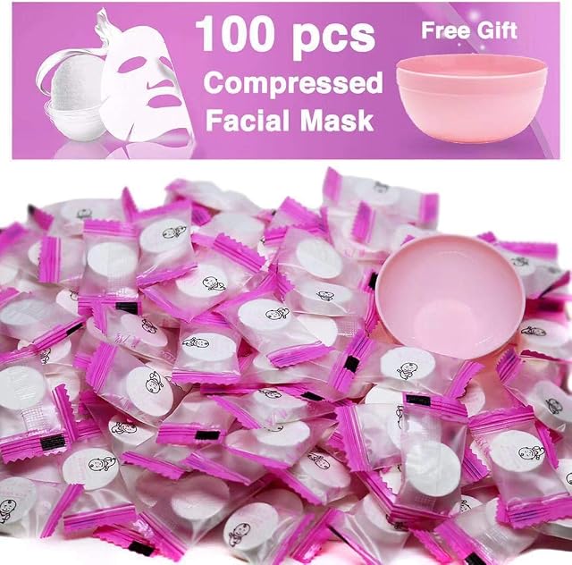 100 pcs Compressed Facial Mask Sheet Beauty DIY Disposable Mask Paper Natural Cotton Skin Care Wrapped Masks Normal ThickGet a Small Mask Bowl Free