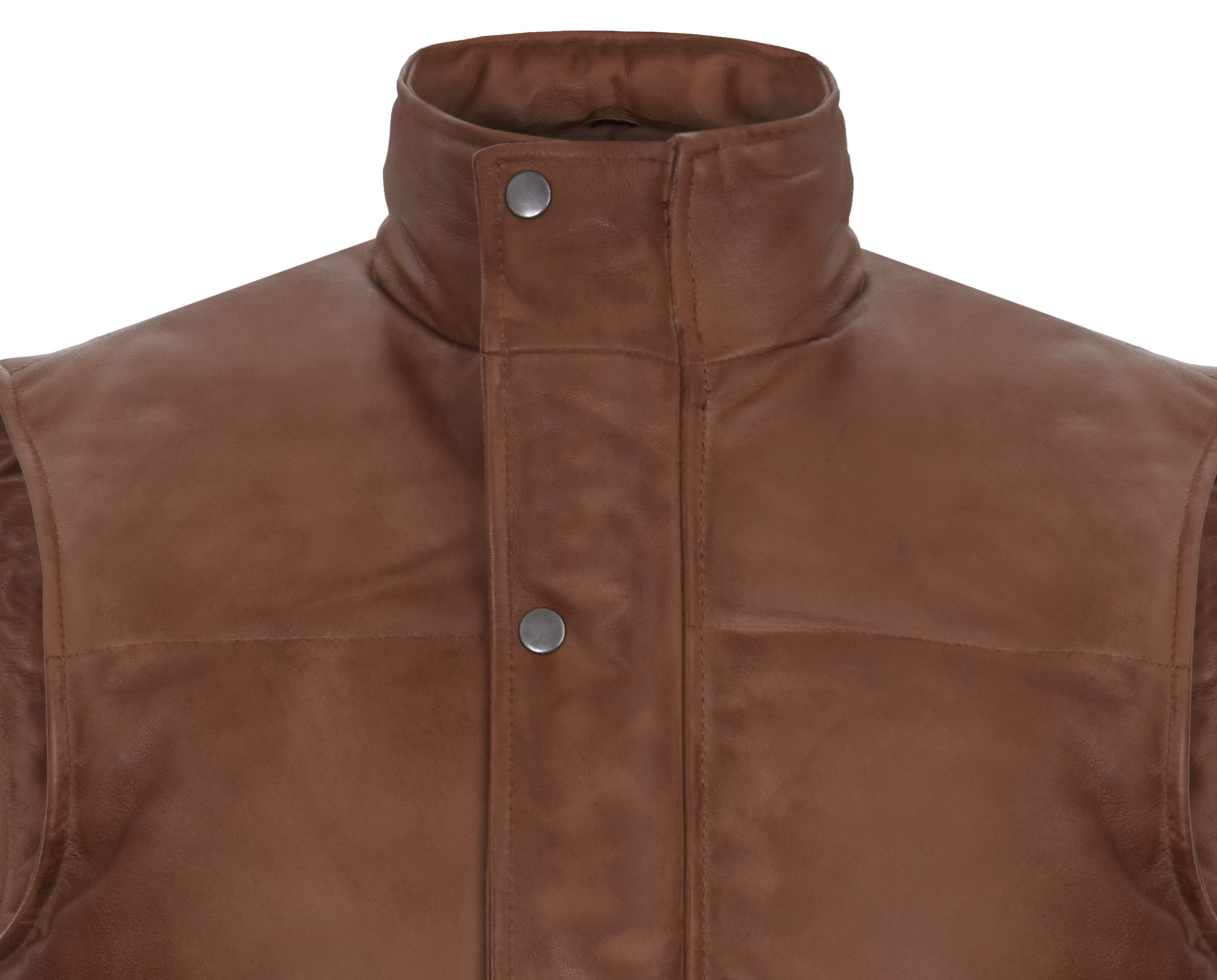 Infinity Leather Puffer de Cuero Bronceado de los Hombres Chaleco Acolchado