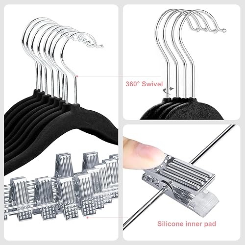 Miniatura 5 de ManGotree Perchas de terciopelo para bebé de 11.8 pulgadas con clips móviles, perchas antideslizantes para ropa para niños, perchas de fieltro