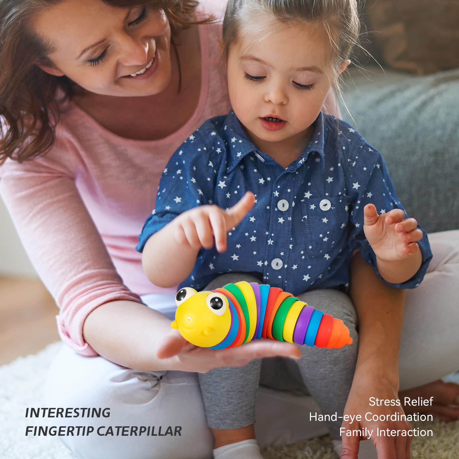 Slug Fidget Toy Sensory Fidget Toys,Relief Anti-Anxiety and ADHD ADD OCD Caterpiller Fidget Worm Articulated Stim Toy,No-Mess Fidget Pack for Autistic, Kids & Adults