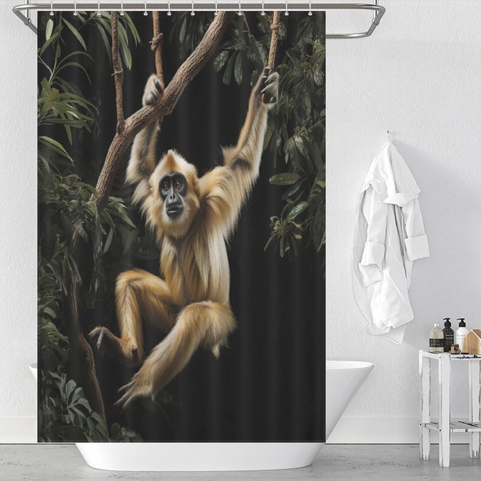 Rideau de douche singe en polyester 122x183 cm avec 12 crochets
