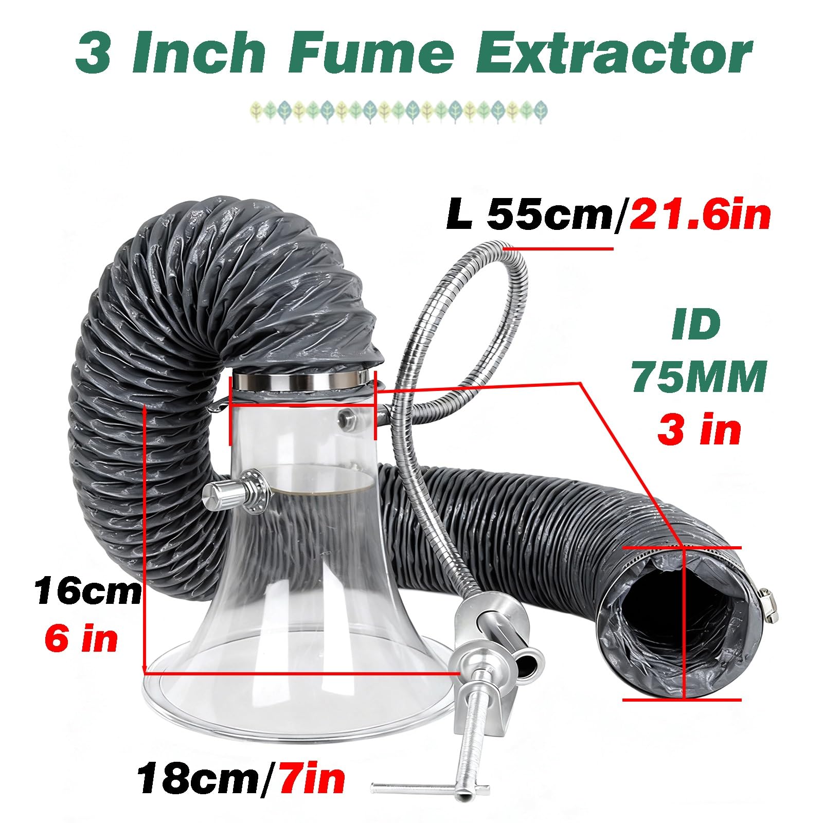Manguera flexible para extracción de humos con soporte articulado para extracción industrial de gases de escape