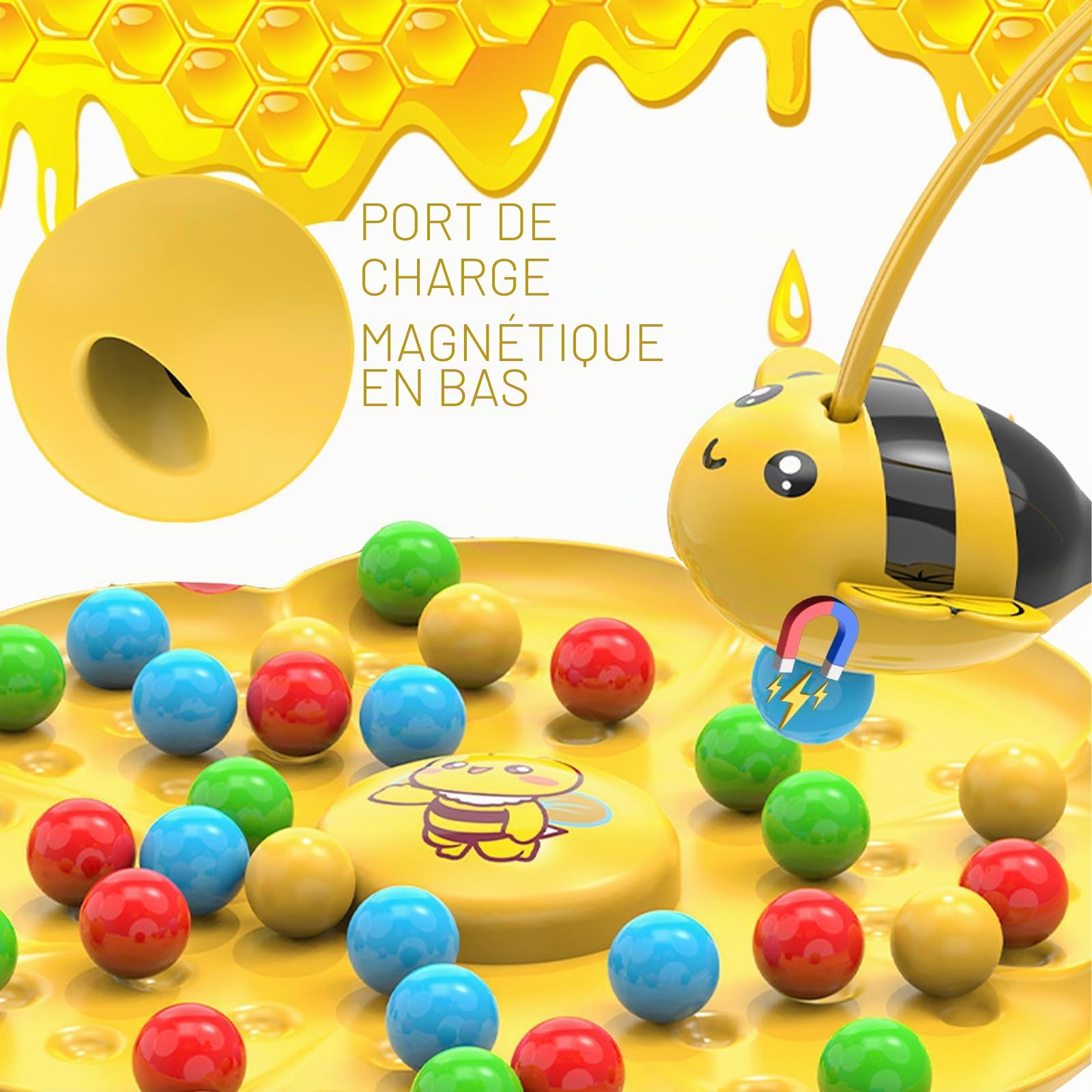 Jeu de l'Abeille Magnétique Busy Bees Game, avec Bandeau Magnétique pour Enfant, Jeu de Société Abeille et Jeu-Motricité Fine Abeille pour 2 à 4 Joueurs