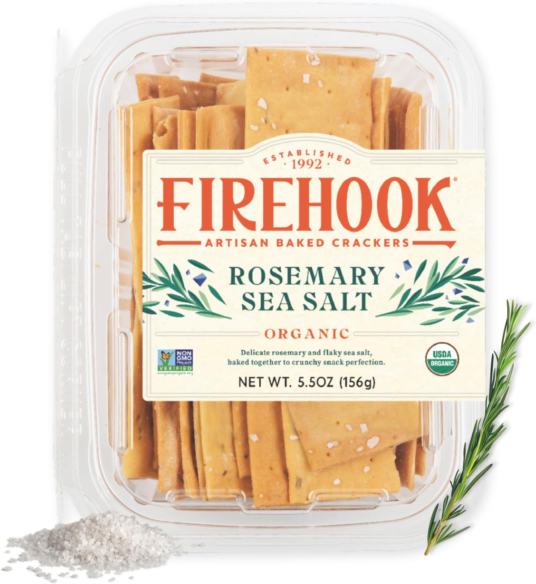 Rosemary Sea Salt Crackers – Artisan Baked, Craveably Crunchy, Infused with Bold Rosemary & Sea Salt – Organic, Non-GMO, Kosher – 5.5 oz Box