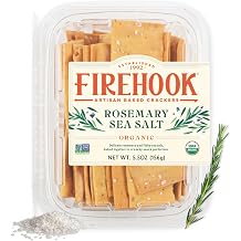 Firehook Rosemary Sea Salt Crackers Artisan Baked, Craveably Crunchy, Infused with Bold Rosemary & Sea Salt Organic, Non-GMO, Kosher 5.5 oz Box