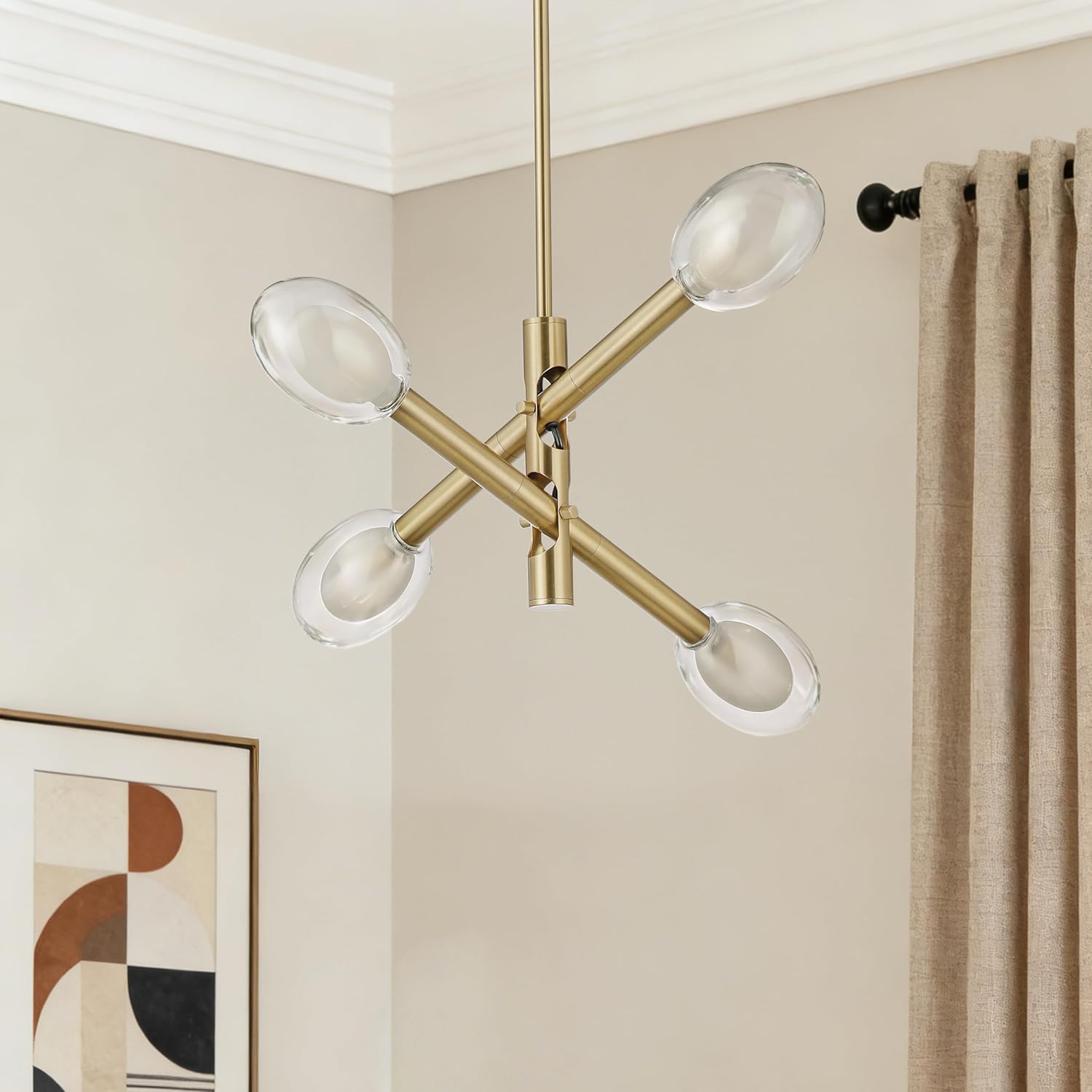 ocioc 4-Light Gold Sputnik Chandelier, Modern Glass Globe Light, Mid Century Ceiling Light Fixture Height Adjustable Hanging Pendant Lighting for Dining Room Kitchen Island Bedroom Office
