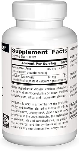Miniatura 3 de Source Naturals Ácido pantoténico 100 mg Vitamina B-5 Suplemento dietético - 250 Tabletas