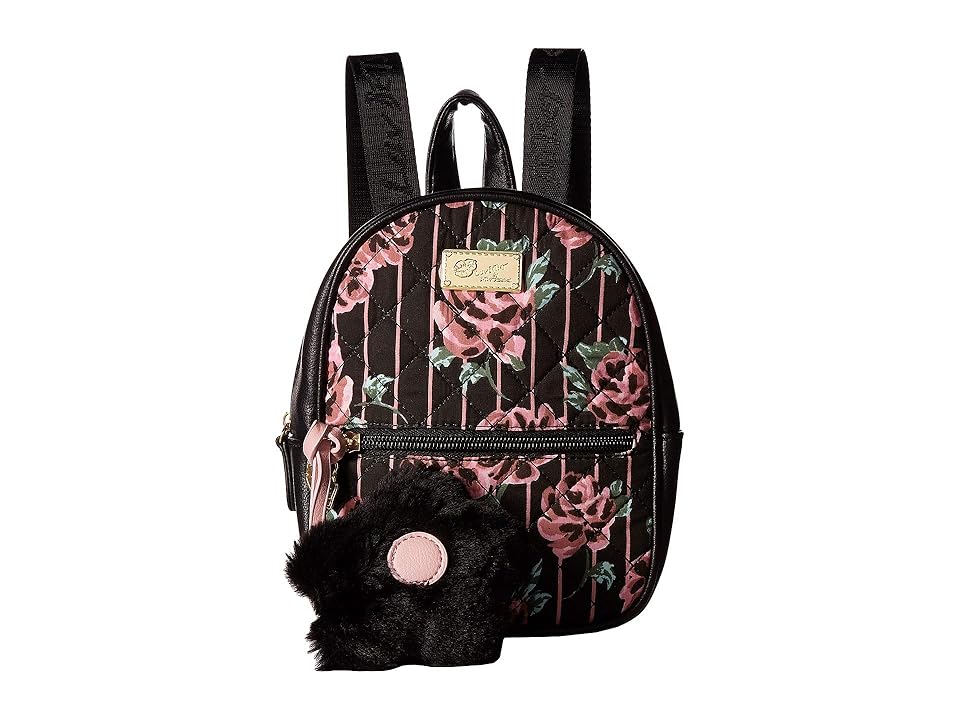 

Luv Betsey Sadie PVC Mini Sequin Quilted Backpack (Black/Rose) Backpack Bags