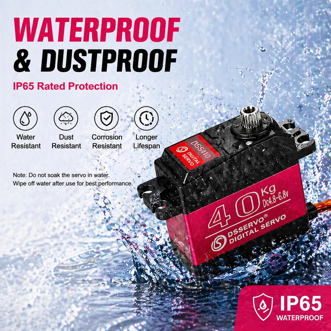 Paquete de 2 servos digitales de alto par de torsión, engranaje de acero inoxidable de metal completo, impermeable, servos RC (40 kg)