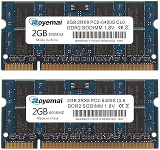 ROYEMAI 4GB Kit (2x2GB) PC2-6400 DDR2 800MHz 2RX8 CL6 1.8V RAM Laptop Memory Upgrage Kit