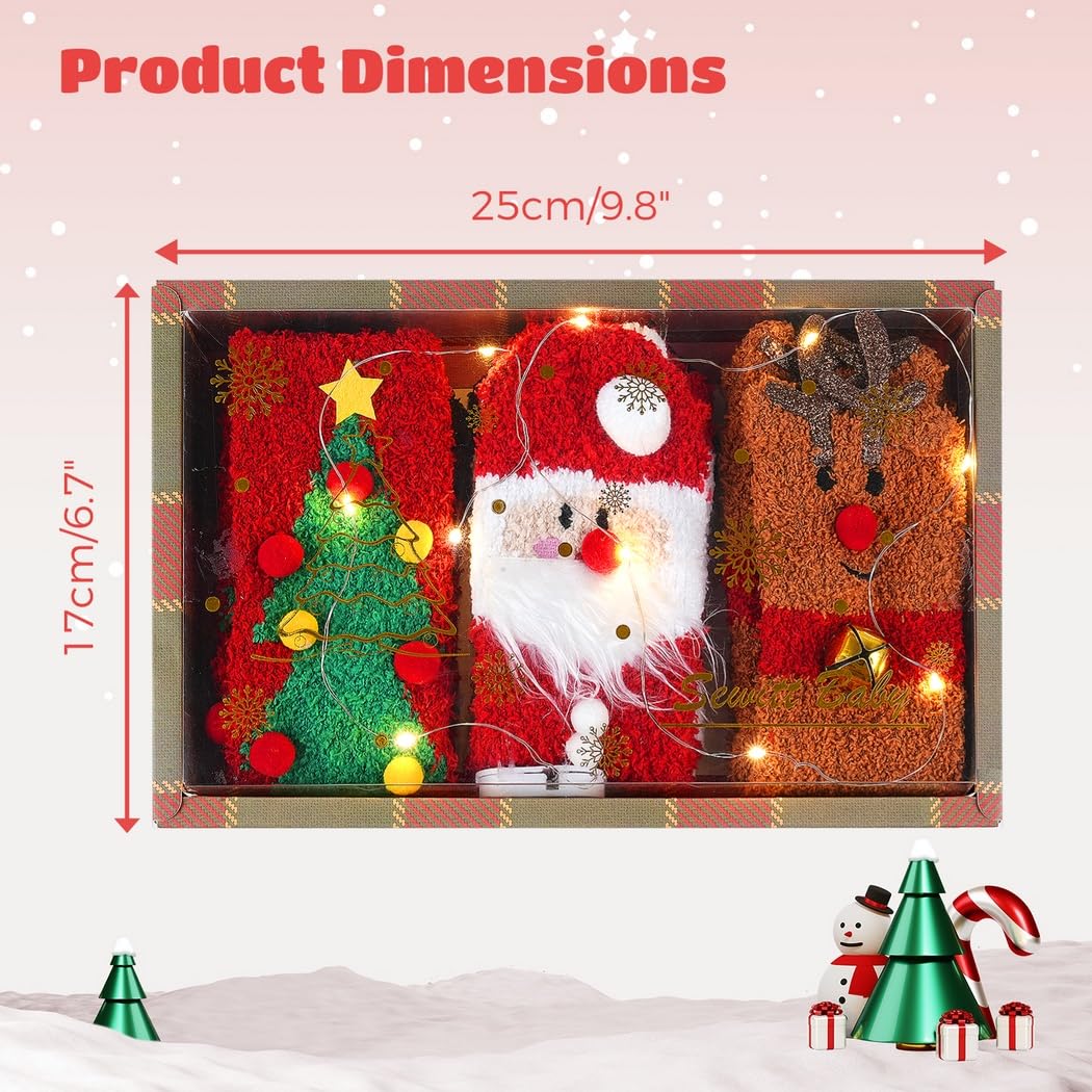 3 Paar Crew-Socken Weihnachten für Damen, rutschfeste Bodensocken, flauschige Kuschelsocken mit Weihnachtsmann-, Elch- und Weihnachtsbaum-Motiv, warm, dekorativ und bequem für Zuhause