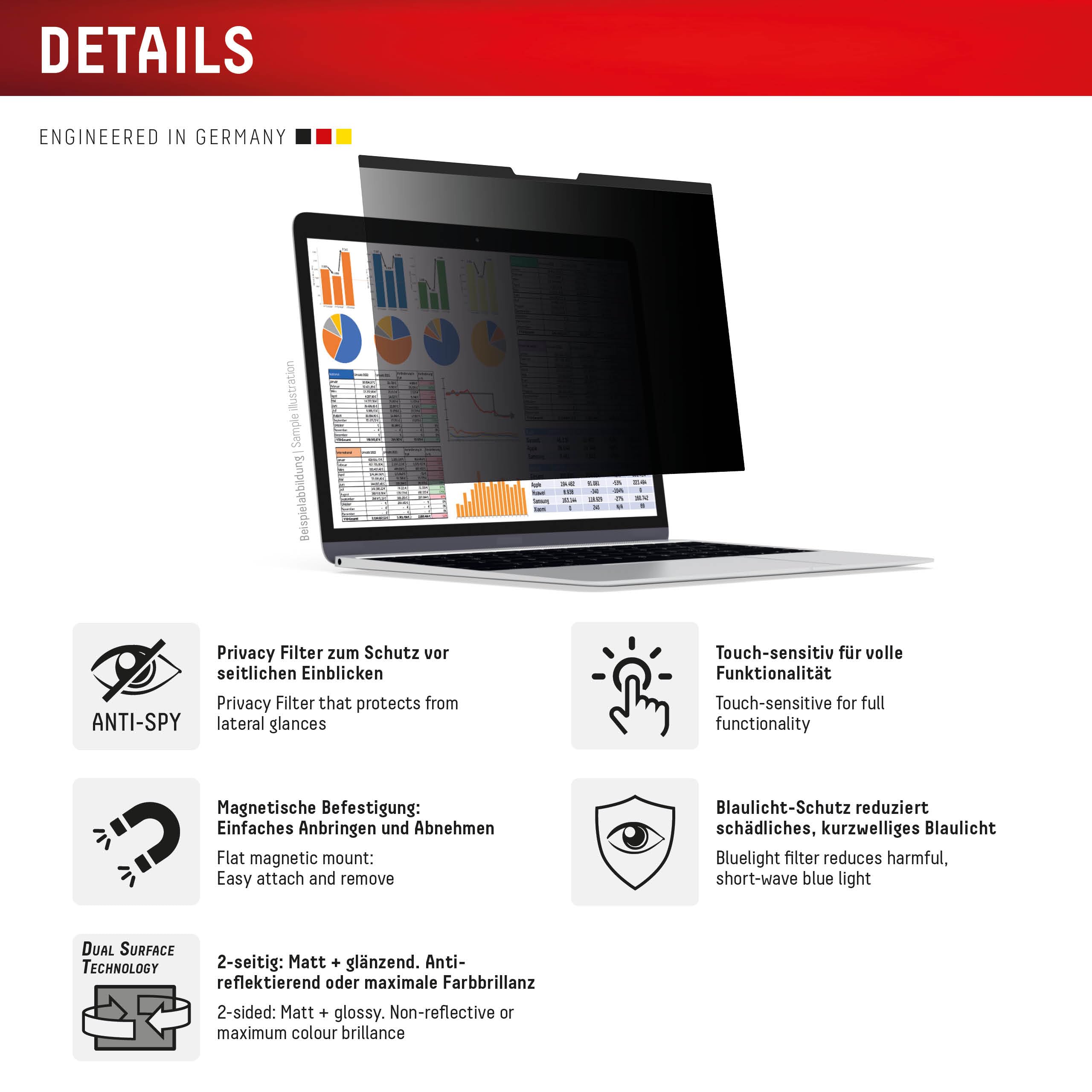 Displex Privacy Safe - Filtro de privacidad magnético de 2 vías para MacBook Neo de 13 pulgadas, fijación magnética, extraíble, antirreflejos y protector de pantalla brillante