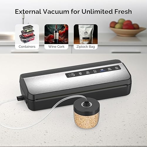 Miniatura 5 de Syaws Sellador al vacío, sellador automático de alimentos, ahorro de vacío de alimentos 9 en 1 con modo secohúmedo, bolsa de rollo y cortador,