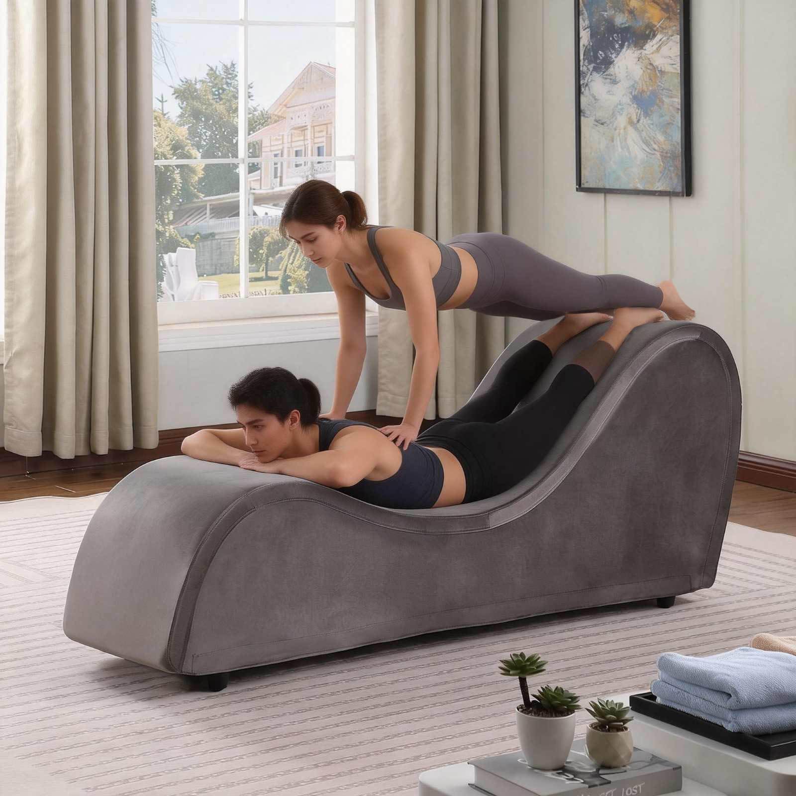 Chaise Lounge Chair with Cover, Heavy-Duty Metal Frame for Exercise, Stretching, Relaxation, Indoor Sport for Living Room(Grey Velvet): Grey