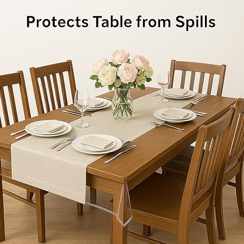Miniatura 2 de Protector de mantel de plástico transparente de lujo, 100% impermeable, a prueba de aceite, a prueba de derrames, vinilo de PVC, lavable para mesa