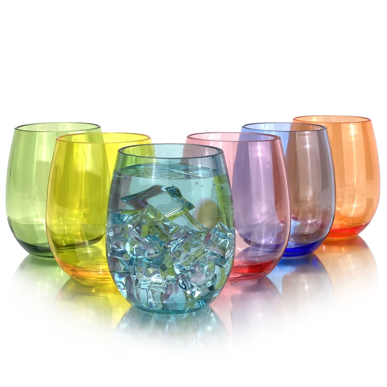 Yanglonghui Set of 6 Acrylic Drinkware - 20 Ounce Plastic Wine Glasses, Shatterproof and Stackable, BPA Free, Dishwasher Safe, Reusable Cups for Parties and Poolside Use with (Multi Clolor, 20 Ounce)