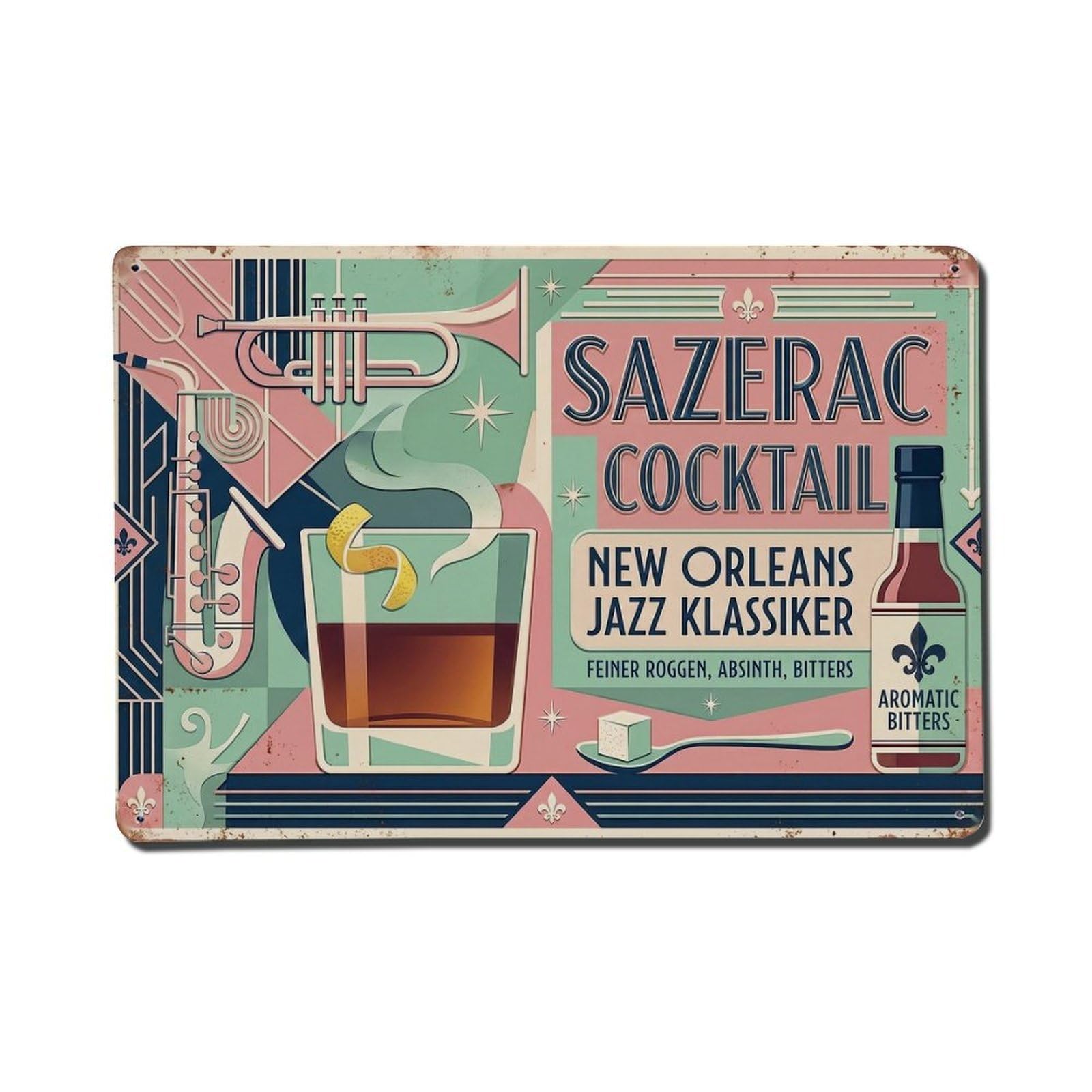 New Orleans Rye Cocktail Bartender Mixology Vintage Bar Metal Tin Sign Plaque Wall Decor for Cafe, Man Cave, Club Bar, Office, Home Garden Round Metal Poster 8x12Inch