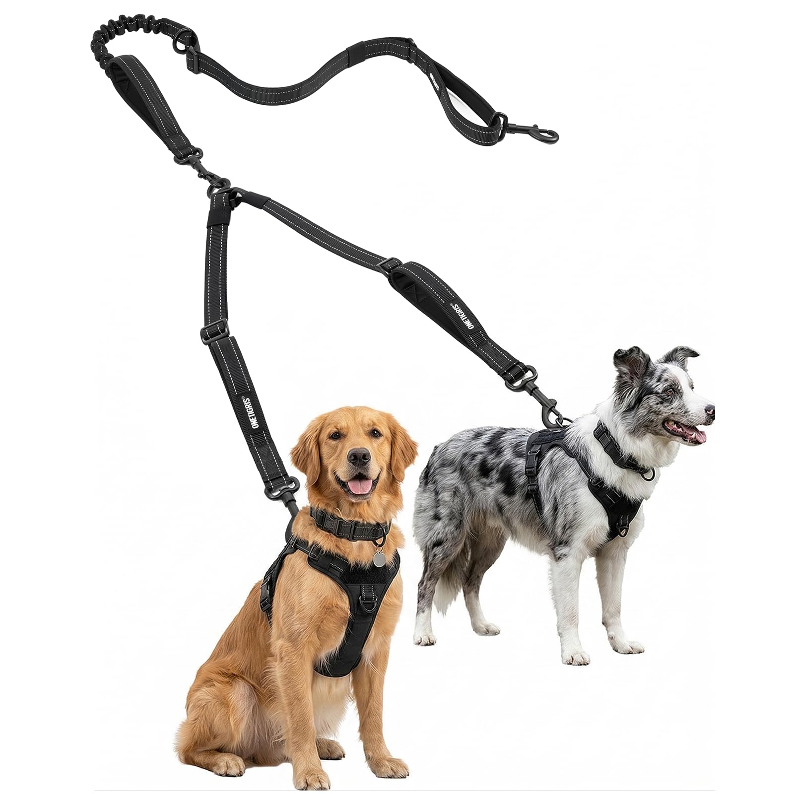 OneTigris Hundeleine, Doppelleine für 2 Hunde mit 4 Komfortabler Griff