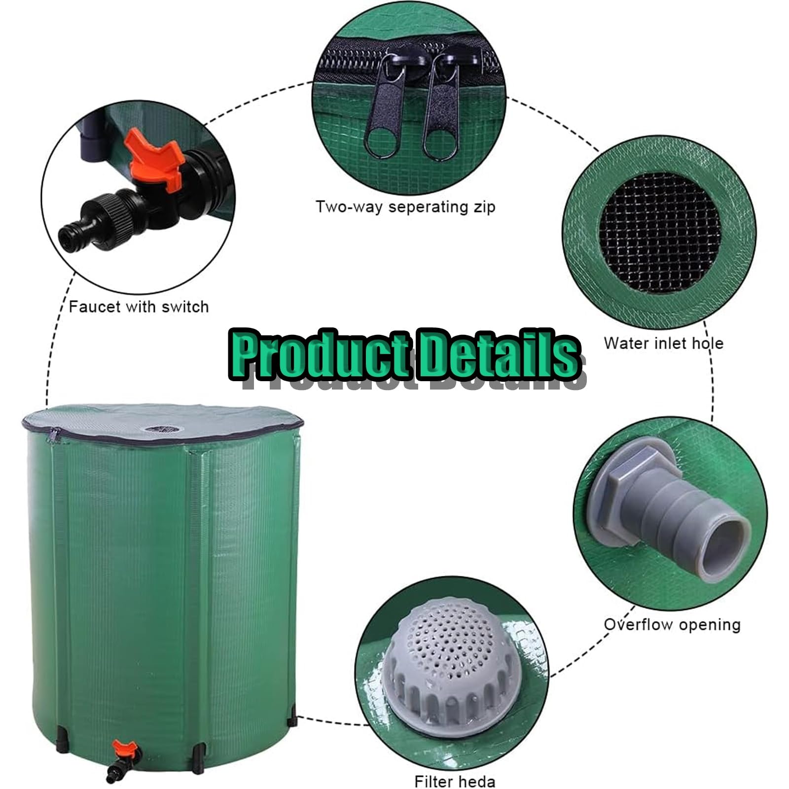 Cisterna for La Raccolta dell'Acqua Piovana in PVC, Tamburo di Raccolta dell'Acqua for Esterni, Serbatoio Pieghevole for L'acqua Piovana, for Il Giardino di Casa(200L)