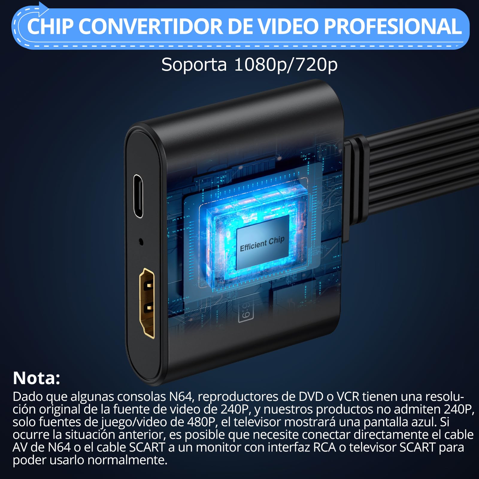 CAMWAY Adaptador RCA y Scart a HDMI con Switch 16:9/4:3, 1080P Convertidor AV/Scart a HDMI con Cable HDMI 50CM, Plug&Play, Compatible con PAL/NTSC para Wii PS1 PS2 N64 Xbox DVD VCR VHS