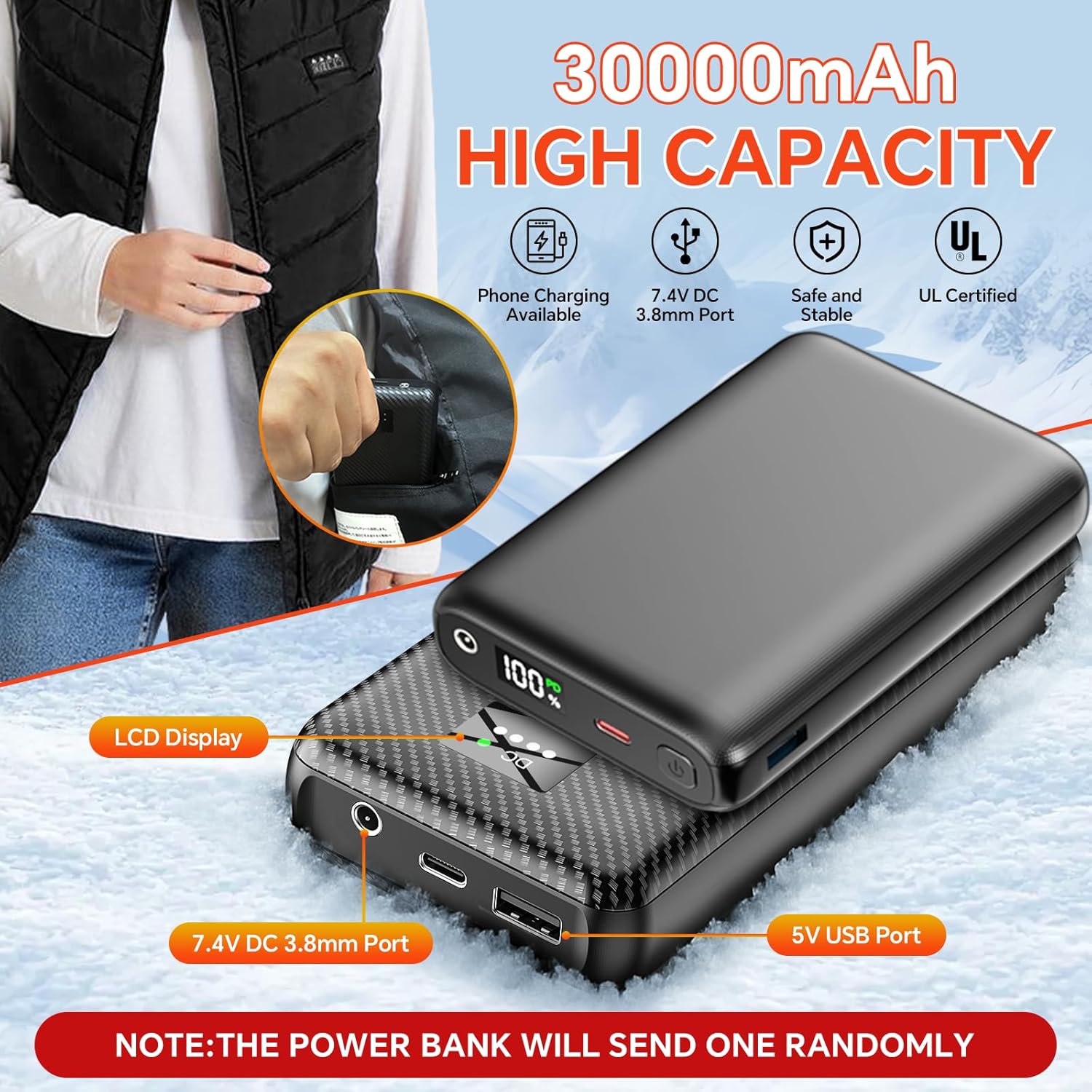 Heated Vest with Battery Pack 30000mAh 7.4V 26 Heating Zones Power Bank DC/USB Warming Electric for women - Image 3