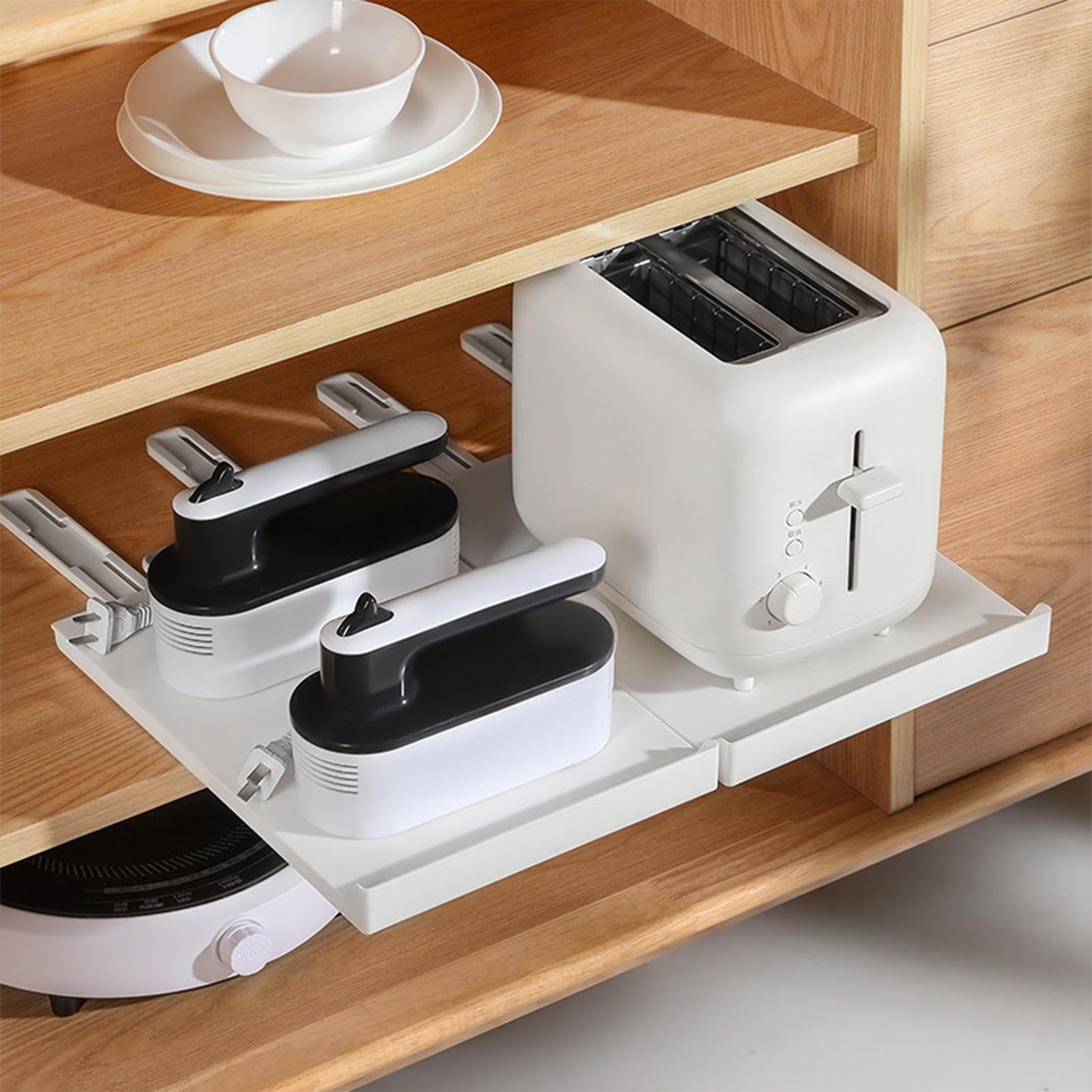 Organizzatore per scaffali da cucina - Scaffale organizer per armadietti | cassetti scorrevoli | ripiani rimovibili, organizer per pentole e padelle, ripiani scorrevoli per dispensa